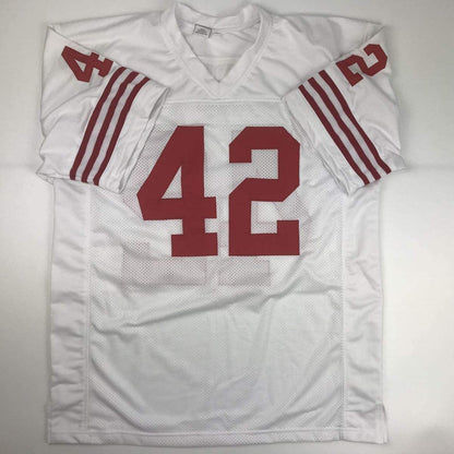 Autographed/Signed Ronnie Lott San Francisco White Football Jersey JSA COA