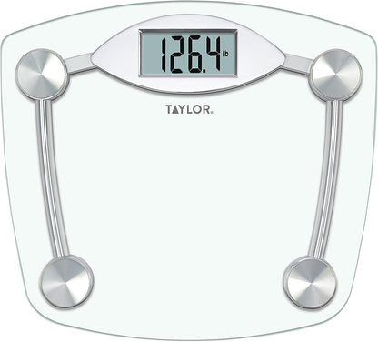 Taylor Digital Bathroom Scale, Highly Accurate Body Weight Scale, Instant On and Off, 400 lb, Sturdy Clear Glass with ChromeFinish Base