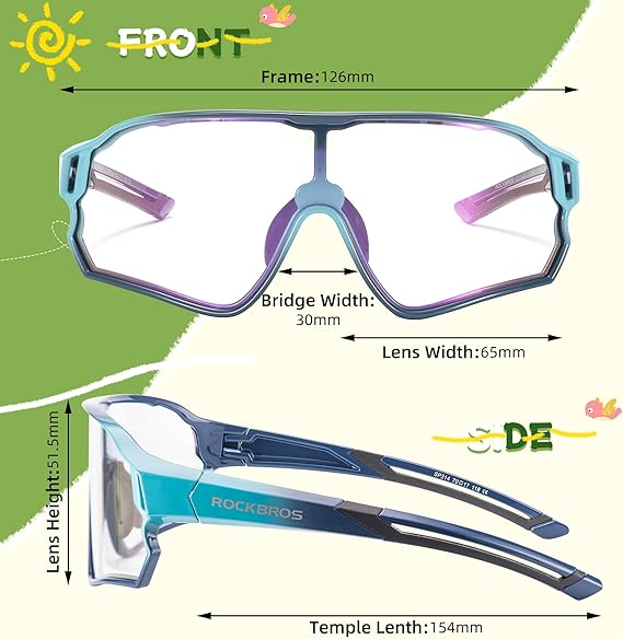 ROCKBROS Kids Photochromic Sports Sunglasses For Kids Ages 8 to 14