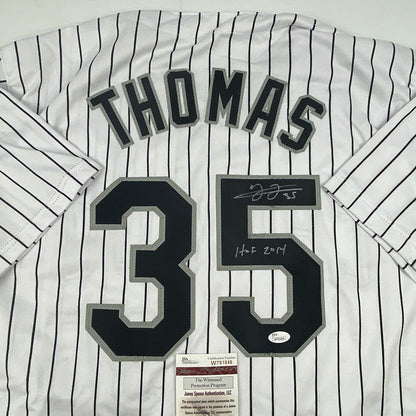 Autographed/Signed Frank Thomas HOF 2014 Chicago Pinstripe Baseball Jersey JSA COA