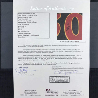 Autographed/Signed Stephen Steph Curry Black NBA All-Star Game Basketball Jersey JSA COA/LOA