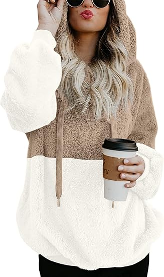 LONGYUAN Womens Long Sleeve Fuzzy Hoodies Warm Fleece Pullover Sweaters Zipped Up with Pocket