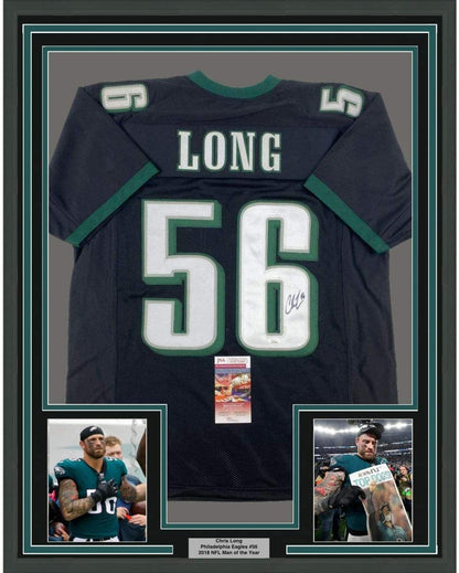 Framed Autographed/Signed Chris Long 35x39 Philadelphia Black Football Jersey JSA COA