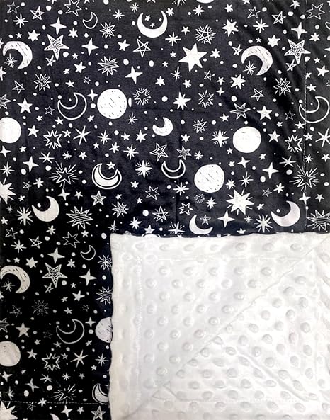 Baby Blanket for Girls Boys Black Moon Star Minky Super Soft Double Layer Receiving Blanket with Dotted Backing for Newborns Nursery Stroller Receiving Toddlers Crib Bedding Blankets 30x40 Inch