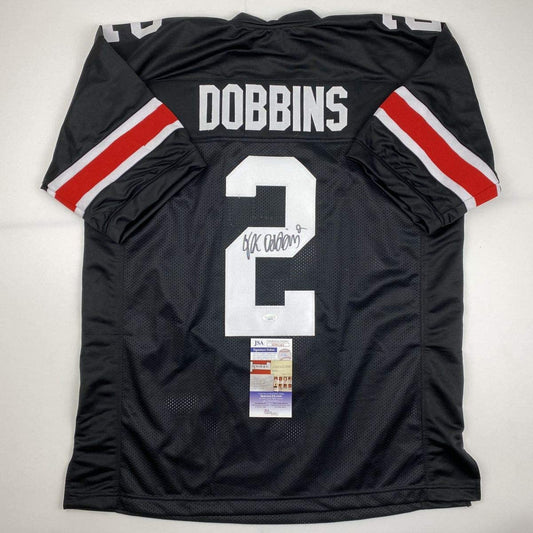 Autographed/Signed JK J.K. Dobbins Ohio State Black College Football Jersey JSA COA