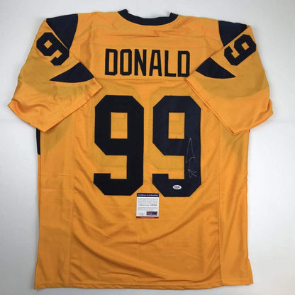 Autographed/Signed Aaron Donald Los Angeles LA Yellow Color Rush Football Jersey PSA/DNA COA