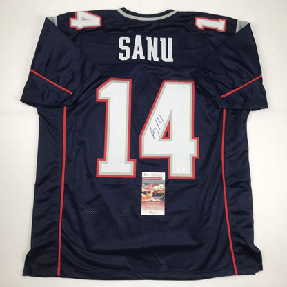 Autographed/Signed Mohamed Sanu New England Blue Football Jersey JSA COA