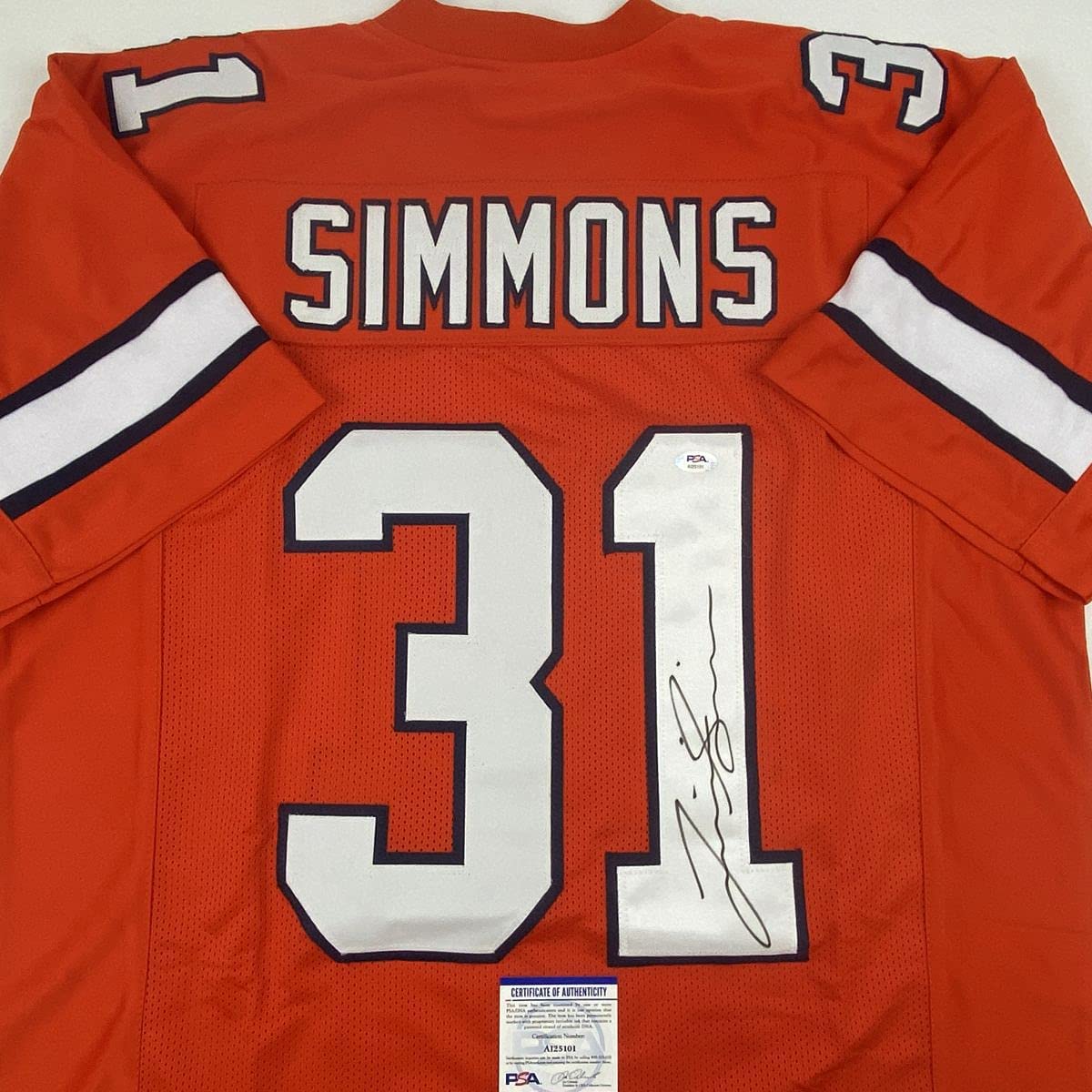 Autographed/Signed Justin Simmons Denver Retro Orange Football Jersey PSA/DNA COA