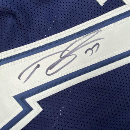 Autographed/Signed Tyron Smith Dallas Blue Football Jersey JSA COA
