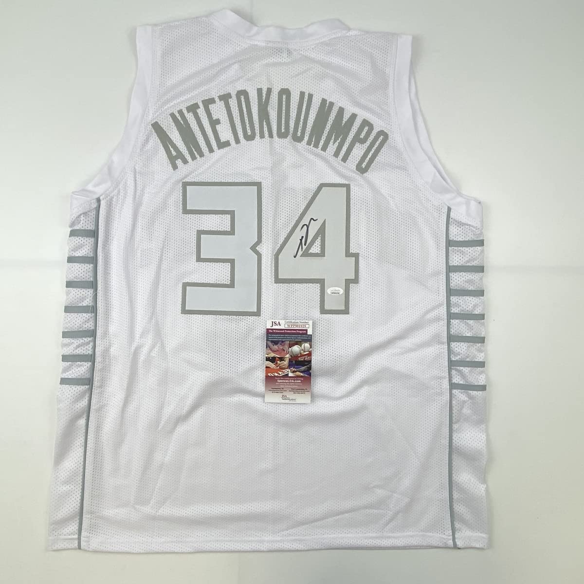 Autographed/Signed Giannis Antetokounmpo Milwaukee White Ice Basketball Jersey JSA COA