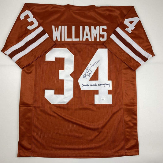 Autographed/Signed Ricky Williams Smoke Weed Everyday Inscription Texas Orange College Football Jersey JSA COA
