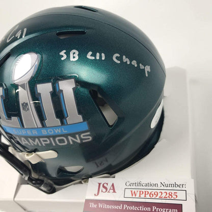 Autographed/Signed Fletcher Cox SB LII Champ Philadelphia Eagles Super Bowl 52 Mini Football Helmet JSA COA