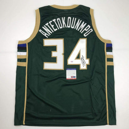 Autographed/Signed Giannis Antetokounmpo Milwaukee Green Basketball Jersey PSA/DNA COA