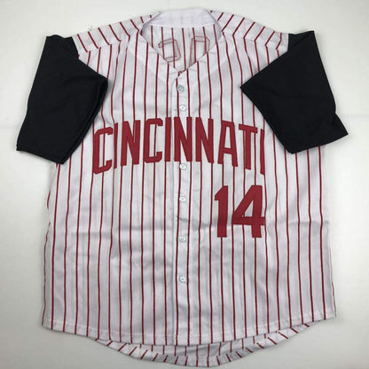 Autographed/Signed Pete Rose Cincinnati Pinstripe Baseball Jersey JSA COA