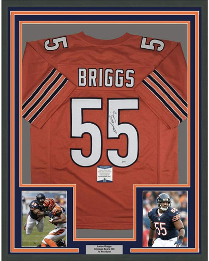 Framed Autographed/Signed Lance Briggs 35x39 Chicago Orange Football Jersey Beckett BAS COA