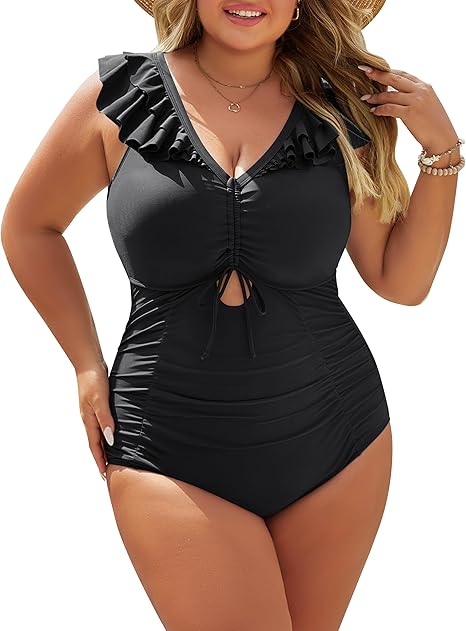 Blooming Jelly Womens Plus Size Swimsuit One Piece Tummy Control Bathing Suit Ruffle Modest Swimwear