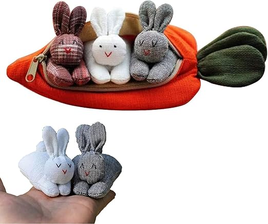 Easter Hide and Seek 3 Bunnies in Carrot Purse Cute Plush Rabbit Stuffed Carrot Pouch Doll Surprise Bunny Carrot Coin Wallet