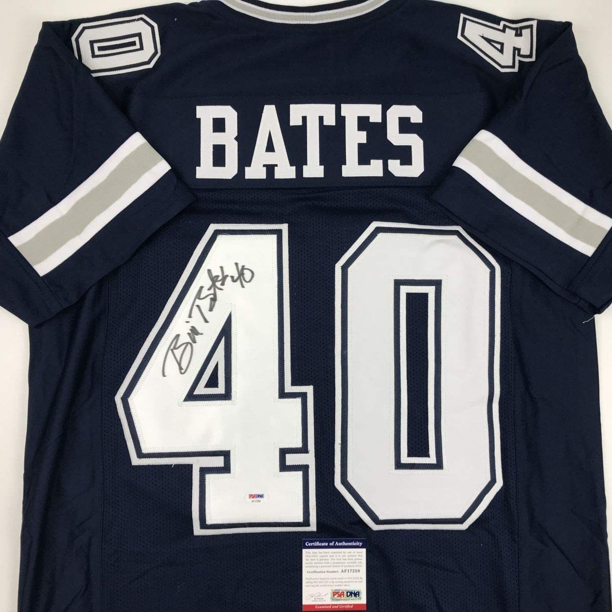 Autographed/Signed Bill Bates Dallas Dark Blue Football Jersey PSA/DNA COA