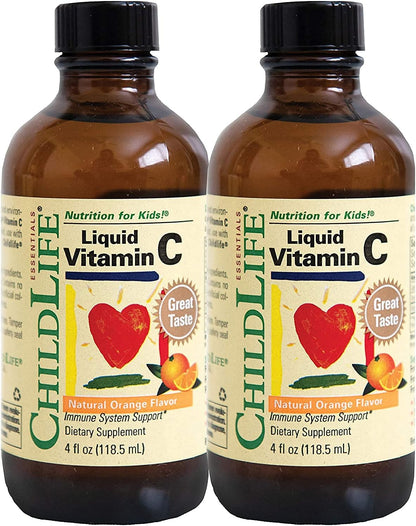 CHILDLIFE ESSENTIALS Liquid Vitamin C - Immune Support, Vitamin C Liquid, All-Natural, Gluten-Free, Allergen Free, Non-GMO, High in Antioxidants - Orange Flavor, 4 Ounce Bottle (Pack of 3)