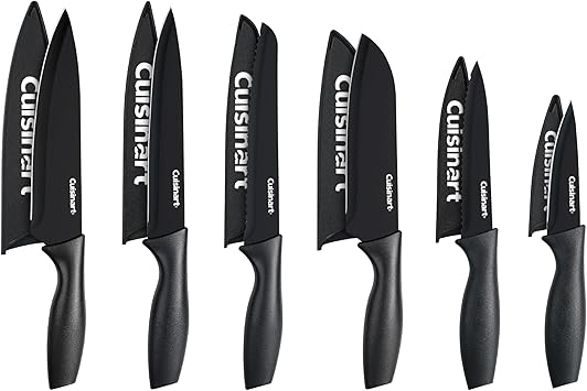Cuisinart Knife Set, 12pc Cermaic Knife Set with 6 Blades & 6 Blade Guards, Lightweight, Stainless Steel, Durable & Dishwasher Safe (Black)