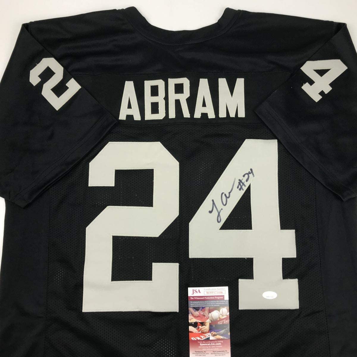 Autographed/Signed Johnathan Abram Las Vegas Oakland Black Football Jersey JSA COA