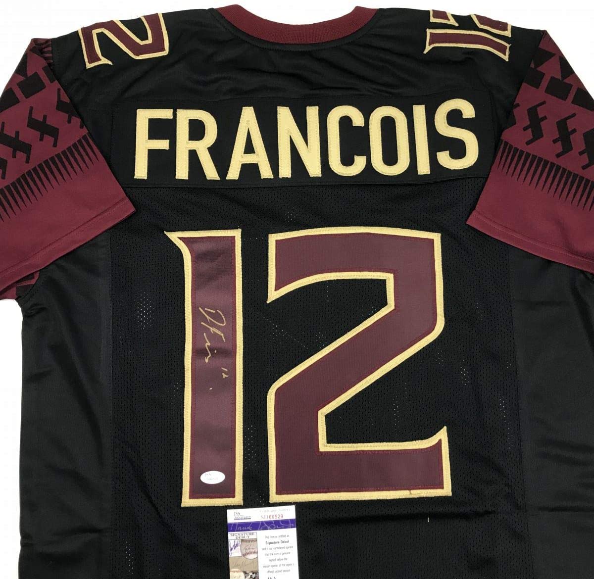 Autographed/Signed Deondre Francois Florida State FSU Black Football Jersey JSA COA