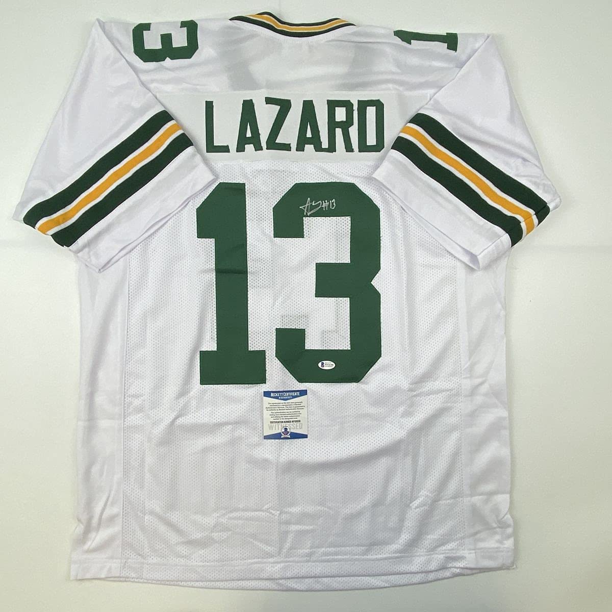 Autographed/Signed Allen Lazard Green Bay White Football Jersey Beckett BAS COA