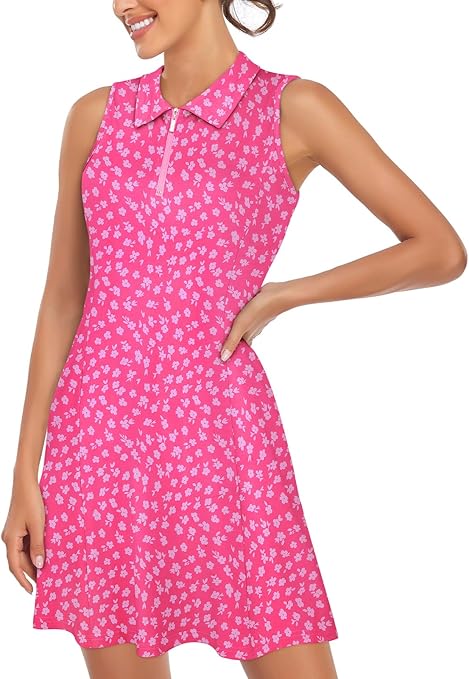 Cucuchy Style Womens Polo Tennis Golf Dresses with Shorts Sleeveless Zip Up Athletic Dress