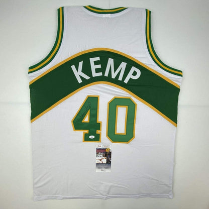 Autographed/Signed Shawn Kemp Seattle White Basketball Jersey JSA COA