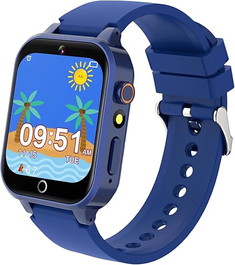 1.5 Inches Kids Smart Watch for Boys Girls, 26 Puzzle Games, Smartwatch with Camera, Pedometer, Video Voice Music Player Learning Card, Christmas Birthday Gift for 3-12 Years Children (Blue)