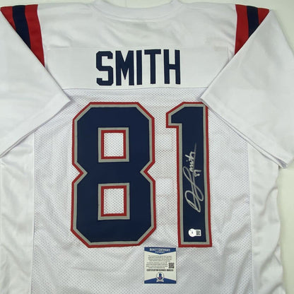 Autographed/Signed Jonnu Smith New England White Football Jersey Beckett BAS COA