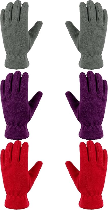 Geyoga 3 Pairs Kids Fleece Gloves Youth Winter Warm Glove Full Finger Toddler Mittens for Boys Girls Outdoor