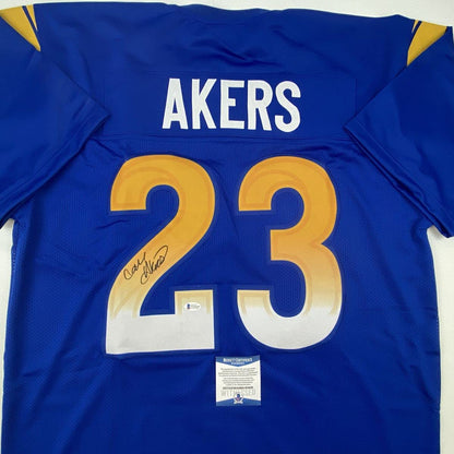 Autographed/Signed Cam Akers Los Angeles LA Blue Football Jersey Beckett BAS COA