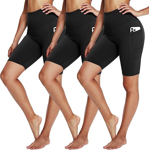 3 Pack Biker Shorts for Women Š—– 8" Black High Waisted Tummy Control for Gym Workout Athletic Cheerleading Yoga