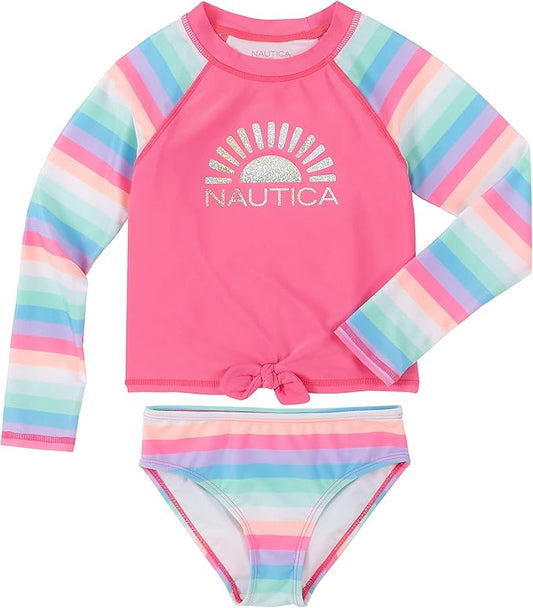 Nautica Girls' Two-Piece Rashguard Swimsuit Set, UPF 50+ Sun Protection, Quick-Dry Bathing Suit