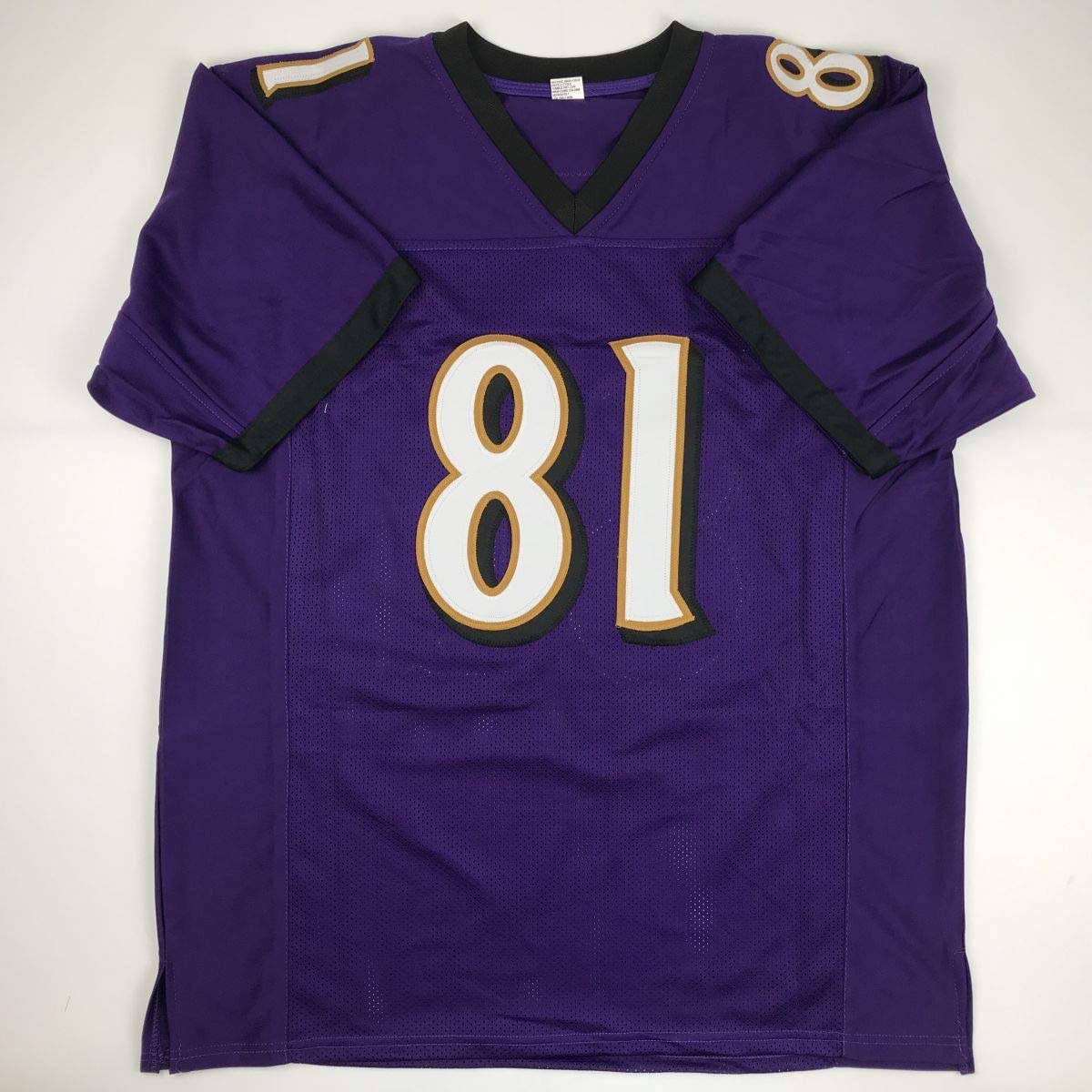 Autographed/Signed Anquan Boldin Baltimore Purple Football Jersey Beckett BAS COA