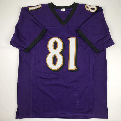 Autographed/Signed Anquan Boldin Baltimore Purple Football Jersey Beckett BAS COA