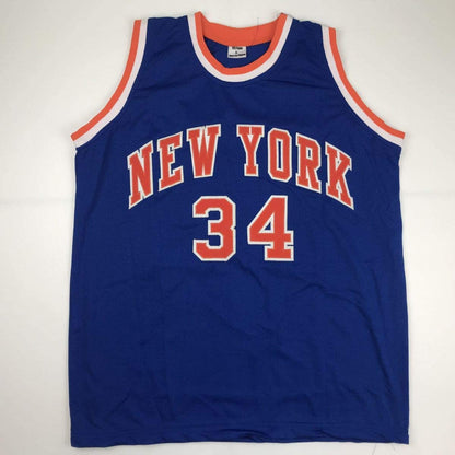 Autographed/Signed Charles Oakley New York Blue Basketball Jersey JSA COA