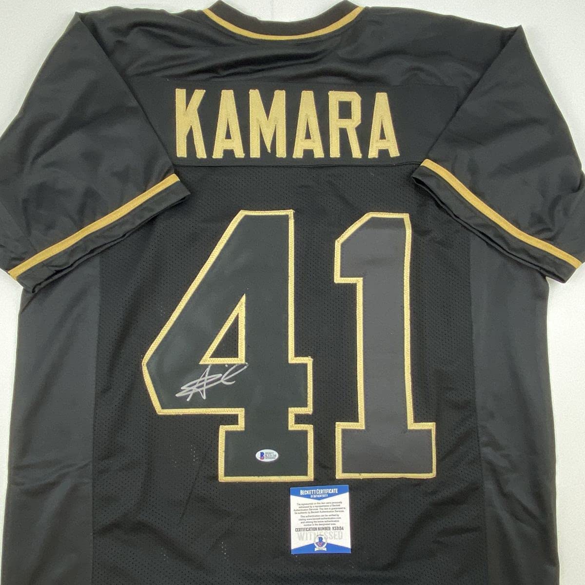 Autographed/Signed Alvin Kamara New Orleans Blackout Football Jersey Beckett BAS COA