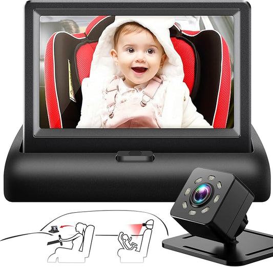 Baby Car Mirror with 4.3'' HD Night Vision Function Display, Safety Car Seat Camera with Wide Crystal Clear View, Easily Observe The Baby‰۪s Move(Not USB)
