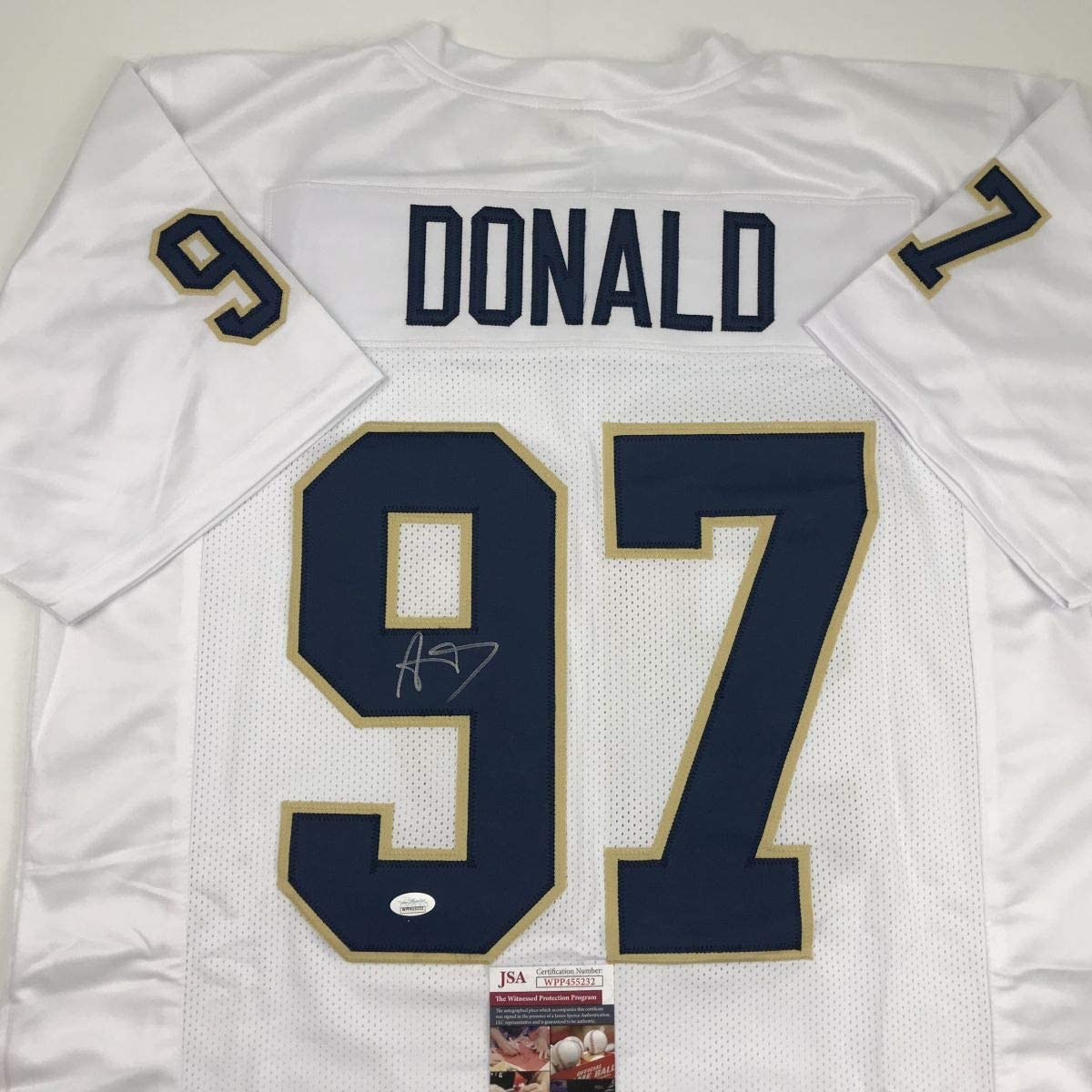 Autographed/Signed Aaron Donald Pittsburgh White College Football Jersey JSA COA