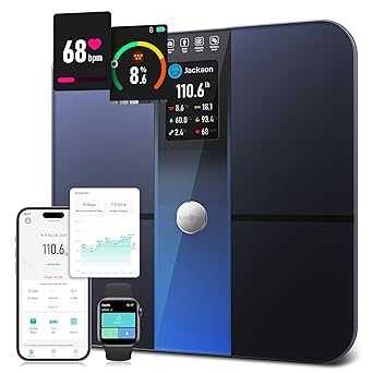 Runstar Smart Scale for Body Weight and Fat Percentage FSA HSA Eligible, 3.5" TFT Color Display High Precision Digital Bathroom Scale BMI Heart Rate 22 Body Composition Analyzer Sync with Fitness App