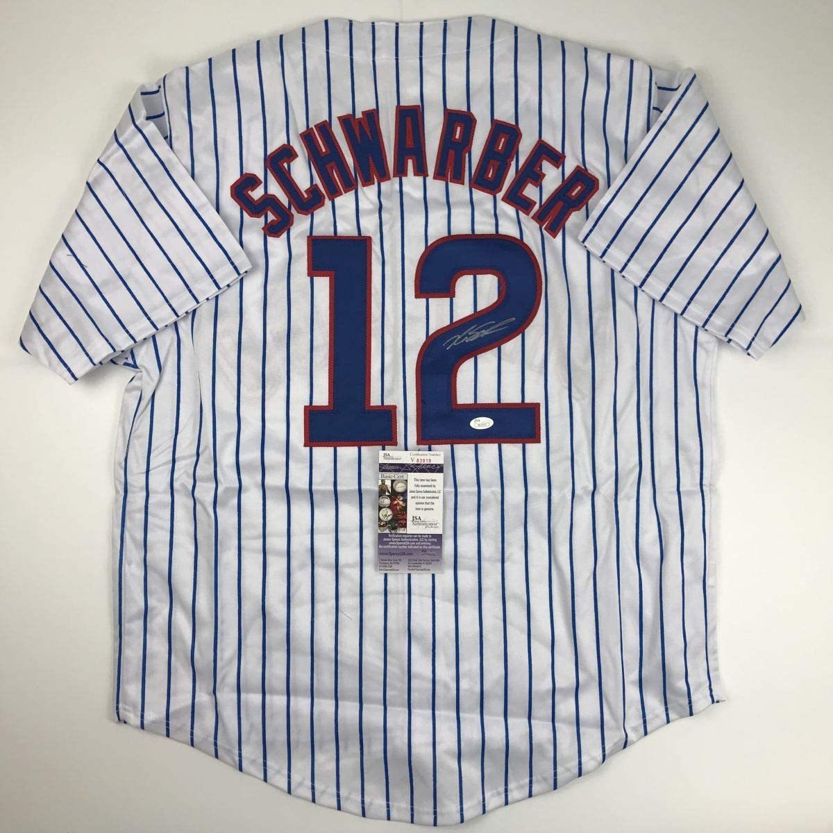 Autographed/Signed Kyle Schwarber Chicago Pinstripe Baseball Jersey JSA COA