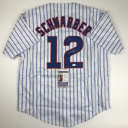 Autographed/Signed Kyle Schwarber Chicago Pinstripe Baseball Jersey JSA COA