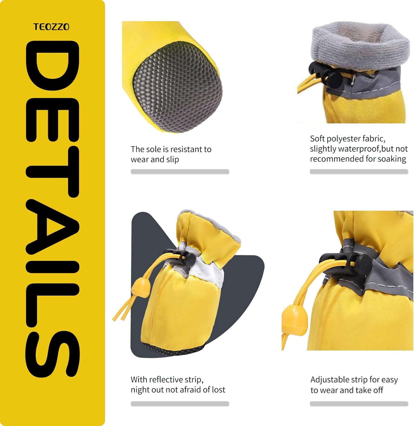 Waterproof Reflective Dog Boots – Winter Warm Anti-Slip Pet Shoes with Adjustable Drawstring, for Small Dogs & Puppies (Set of 4)