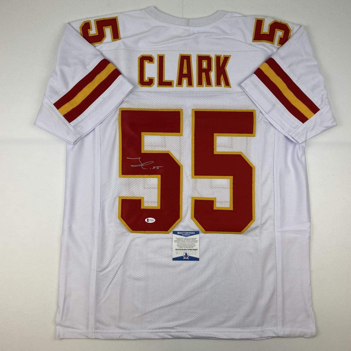 Autographed/Signed Frank Clark Kansas City White Football Jersey PSA/DNA COA