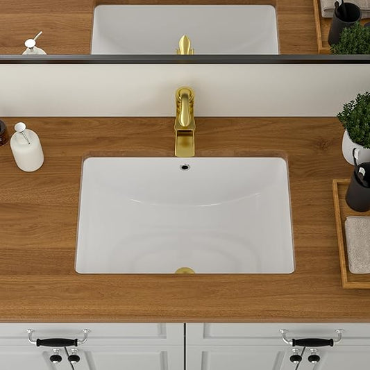 Undermount Bathroom Sink Rectangle - Logmey 21"x14" Bathroom Sink Pure White Rectangle Porcelain Ceramic Lavatory Vanity Vessel Sink Bowl Basin
