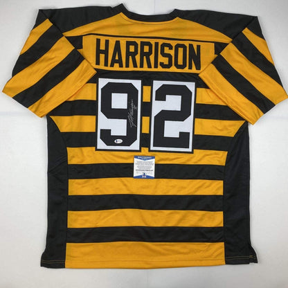 Autographed/Signed James Harrison Pittsburgh Bumble Bee Football Jersey Beckett BAS COA