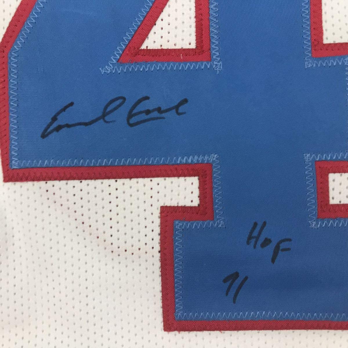Autographed/Signed Earl Campbell HOF 91 Houston White Football Jersey JSA COA