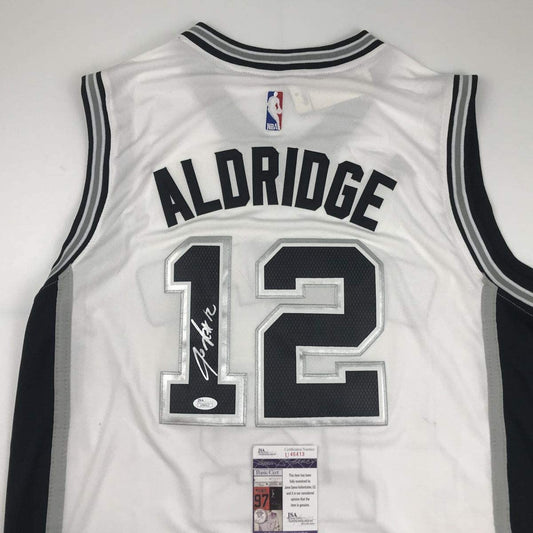 Autographed/Signed LaMarcus Aldridge San Antonio White Basketball Jersey JSA COA